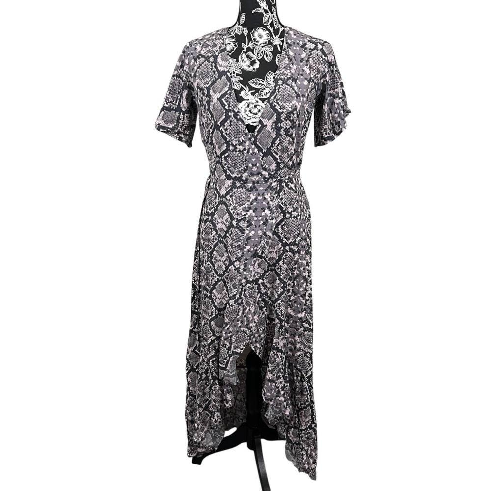 Leith Black and Gray Snake Print High Low Dress